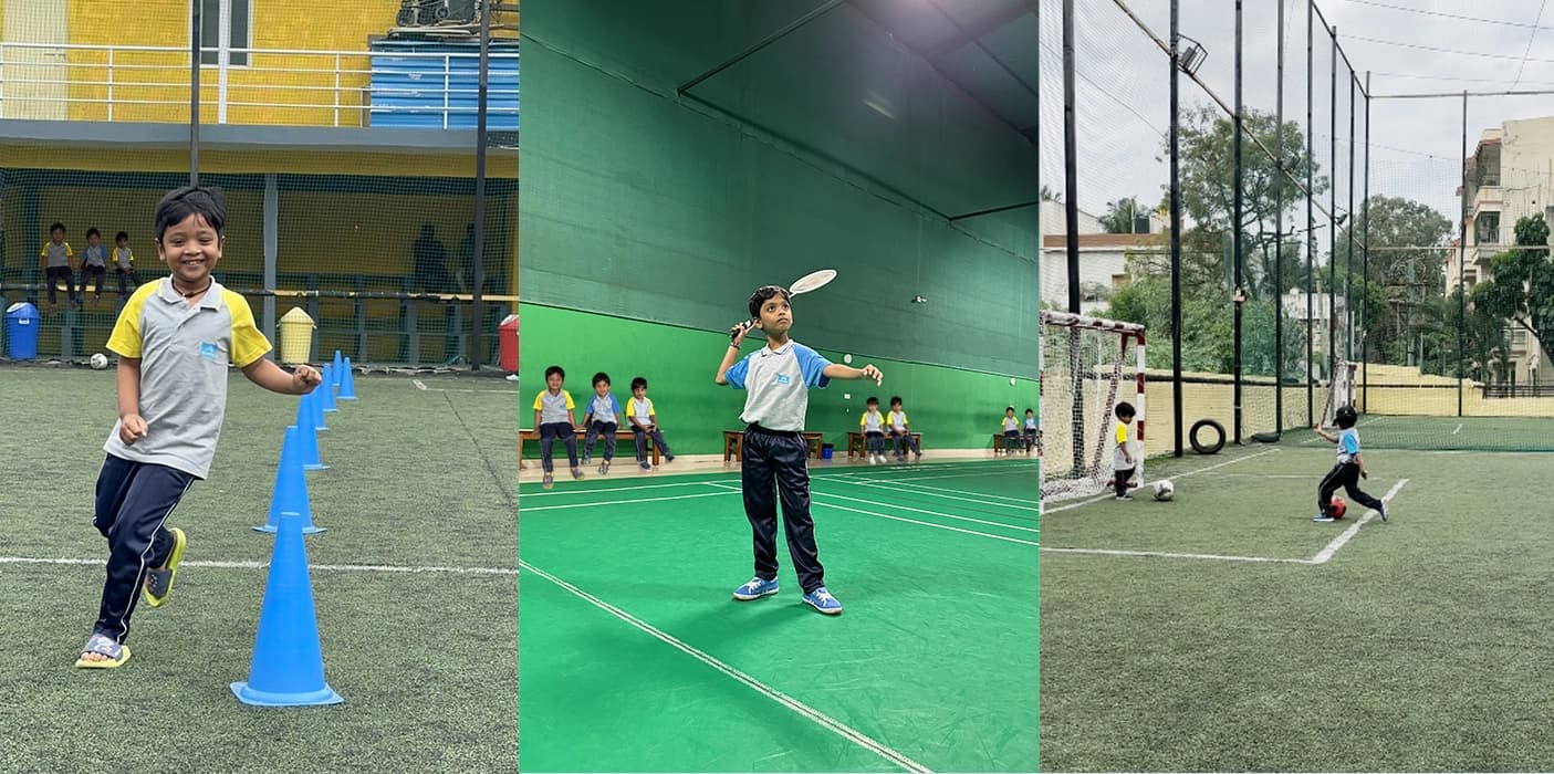 Child doing cone drills on the turf at Adra